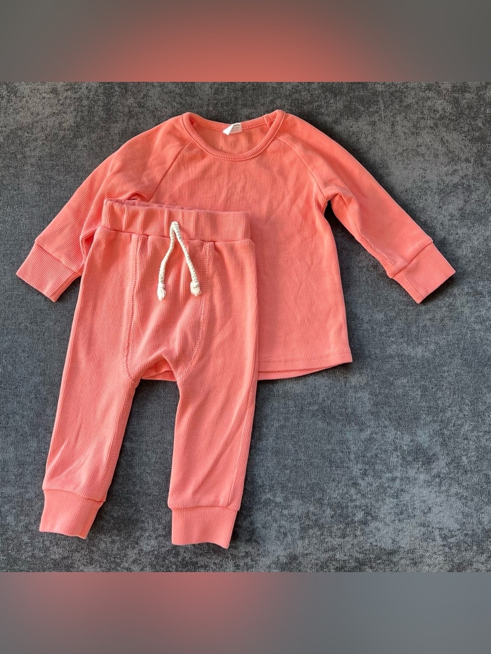 Little One Shop Coral Ribbed Lounge Set Size 12-18 Months